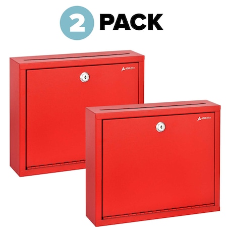 Adiroffice Wall Mountable Large Steel  Drop Box, PK2 ADI631-03-RED-2pk